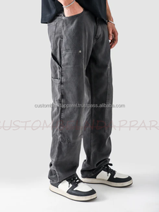 Pantalones Cargo de Mezclilla 100% Algodón Ecológicos Antiarrugas con Lavado Ácido, Estilo Casual Holgado, Vintage Unisex, Efecto Desgastado, Streetwear - Product Image 3
