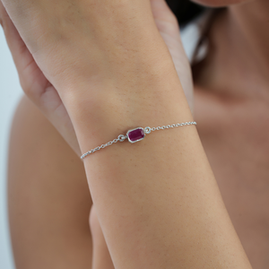 Octagon Cut Natural <b>Ruby</b> July Birthstone Minimalist Bezel Set Centre Station Chain <b>Bracelet</b> In 925 Sterling Silver For Women's - Product Image 2
