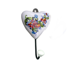 Gancho de pared de cerámica con forma de corazón y diseño floral, hecho a mano, estilo vintage, gancho individual para colgar llaveros - Product Image 1