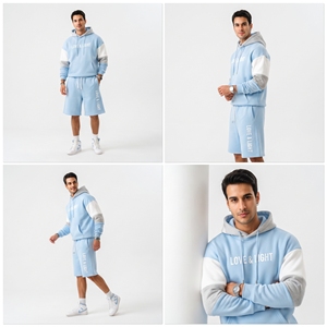 Conjunto de Sudadera y Pantalones Cortos Holgados para Hombre, 100% Algodón Felpa, Sudadera de Manga Larga con Hombros Caídos, Conjunto de Sudadera y Pantalones Cortos para Hombre - Product Image 6