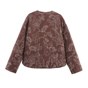 Veste matelassée florale marron pour homme et femme, manches longues, style automne, broderie à la main - Product Image 4