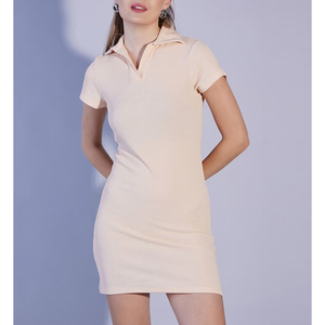 Vestido Ajustado de Manga Corta con Tejido Acanalado, Personalizado y de Primera Calidad, Proveedor de Vestidos de Punto Ajustados, OEM ODM - Product Image 1