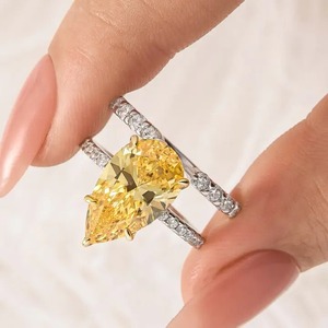 925 Silver Moissanite Diamond Two-Tone Pear Cut Engagement <b>Ring</b> with <b>Opened</b> Wedding <b>Ring</b> in Yellow & White Gold Plated <b>Ring</b>. - Product Image 3