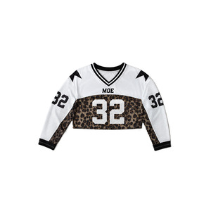 Maillot de football américain Y2K pour femme, coupe courte, imprimé léopard personnalisé par sublimation, manches longues, maille oversize, vente en gros - Product Image 3
