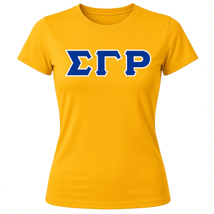 T-shirt Sigma Gamma Rho doré, bleu et blanc, imprimé lettres grecques, manches courtes, col rond, vêtement de sororité grecque, haut décontracté classique - Product Image 3