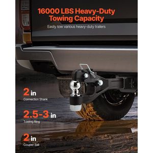 Gancio di traino con capacità di carico di 16000 libbre, combinazione gancio ricevitore da 2 pollici e sfera di traino da 2 pollici per 2 ganci di traino - Product Image 2