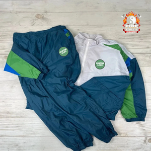 Ensemble de survêtements de sport 2 pièces pour la gym et le fitness, veste et pantalon en nylon, style années 90, sur mesure pour homme, taille XL, vert - Product Image 4