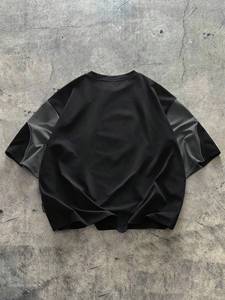 Men's Loose Fit Contrast Color <b>Patchwork</b> Short Sleeve Stand Collar T-<b>Shirt</b> OVERSIZED - Product Image 6