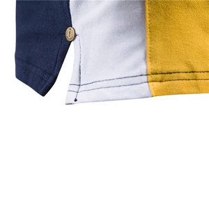Polo à manches courtes pour homme, bleu marine, couleur unie, tricot piqué, style décontracté avec col et poignets jaunes - Product Image 3