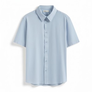 Men's Autumn Short-Sleeve 100% Cotton Regular Solid Casual Breathable Knitted Turn-<b>down</b> Collar Single Button Closure Dress - Product Image 4