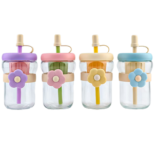 500ml Portable <b>Glass</b> <b>Tumbler</b> with Floral Design and Lid - Product Image 2