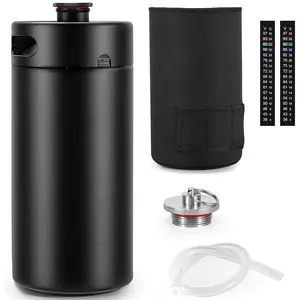 128 OZ Mattschwarz Pulver Tragbarer Edelstahl 304 Mini Keg Growler mit Auslass ventil kappe Isolator hülse Dichtung knopf abdeckung