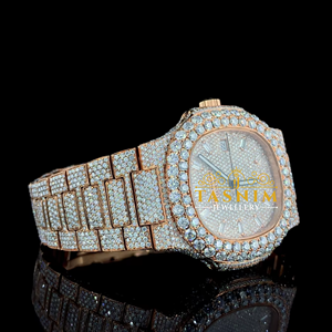 Montre sport analogique en quartz VVS Moissanite pour homme, acier inoxydable plaqué or, style business, mouvement ETA, verre minéral 3 ATM - Product Image 3