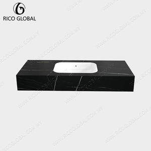 Lavabo de Pared de Mármol Negro, Rectangular, Pulido, Diseño Minimalista, Fácil de Limpiar - Product Image 6