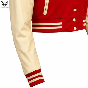 2026 Comfortable New Trendy Women's Varsity Jacket Red White Contrast Full Sleeve Stand Collar Short Length Autumn Wear - Product Image 4