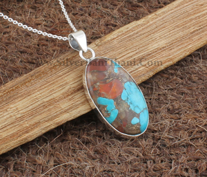 Colgante de Turquesa Natural al por Mayor, Plata de Ley 925, Gema Rosa Ovalada, Fabricante de Joyería, Precio al por Mayor, Directo de Fábrica - Product Image 1