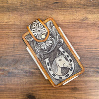 Étui de téléphone en cuir taillé à la main Western étui de téléphone portable en cuir véritable Cowboy étui de luxe pour téléphone portable robuste