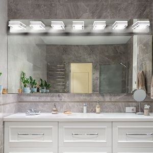 Lampada da Parete Moderna a 7 Luci LED Cromata da 45 Pollici con Paralumi Quadrati in Acrilico per Illuminazione Specchio Bagno - Product Image 3