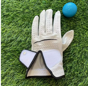 <b>Men</b> <b>Leather</b> Golf <b>Gloves</b> White With <b>Black</b> Trim Wrist Length Durable Classic Style For Spring Summer Sports All Season Golf <b>Gloves</b> - Product Image 2