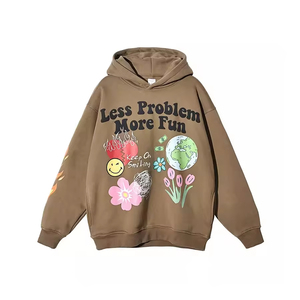 เสื้อฮู้ด Less Problem More Fun แบบโอเวอร์ไซส์ ผ้าฝ้ายพิมพ์ลาย สไตล์ลำลองสำหรับฤดูใบไม้ร่วง - Product Image 1