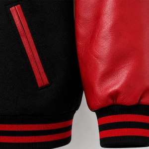 Custom Sorority DST Customized Body Genuine Leather Sleeves <b>Varsity</b> Letterman <b>Jacket</b> <b>Black</b> <b>Red</b> College Wear for OEM Bulk Order - Product Image 4