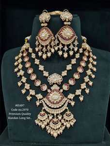 05497Kundan bridal <b>Necklace</b> and Earrings <b>Set</b> Gold Plated <b>Pearl</b> Beaded Floral Pendant <b>Set</b> for Jewelry Wedding - Product Image 2