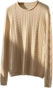 Women's Cream <b>Cable</b> Knit Pullover Sweater Crew Neck Long Sleeve Winter Knitted Sweater Anti-Pilling Solid Color Regular Fit - Product Image 3