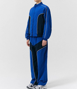 Ensemble de survêtement pour homme, couleur bleue, style sportif, col montant, en polyester tricoté, pour l'automne - Product Image 2