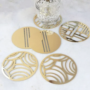 Round blue and gold floral pattern brass coasters set, ornate vintage <b>table</b> <b>protector</b>, available at wholesale prices. - Product Image 2