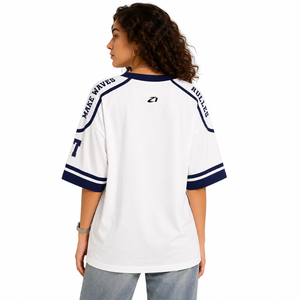 Wholesale Women’s Vintage American Football Jersey T Shirt Custom Oversized Raglan Sleeve Sports <b>Top</b> Private Label Streetwear - Product Image 2
