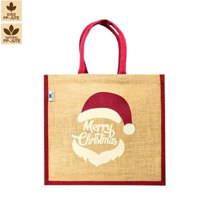 Bolsa de Regalo Laminada de Mezcla de Yute y Algodón, Bolsa de Regalo Festiva de 31x35x14 cm, Logotipo Personalizado, Venta al por Mayor, OEM, Marca Privada, Pedido al por Mayor, Modelo SS37 - Product Image 2