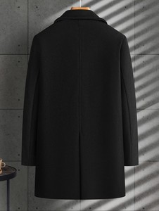 Manteau en Laine Homme Simple Boutonnage à Revers Crantés Long et Épais Coupe Droite Noir Réversible Anti-Plis Écologique - Product Image 4