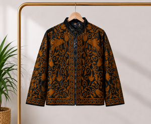 Veste en velours noir brodée Suzani pour femme, motif floral et oiseaux, style artisanal ethnique bohème, vêtement d'extérieur d'automne, boutique - Product Image 2