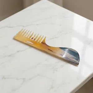 Peigne à cheveux en corne de bœuf de qualité supérieure, antistatique, fait main, démêlant, à dents larges, en corne naturelle - Product Image 4