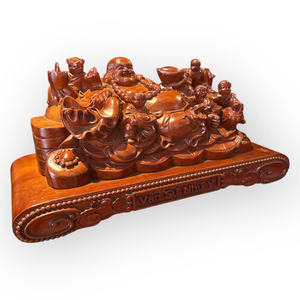 La estatua del Buda Maitreya de las Cinco Bendiciones está tallada en un solo bloque de madera de Huong. - Product Image 3
