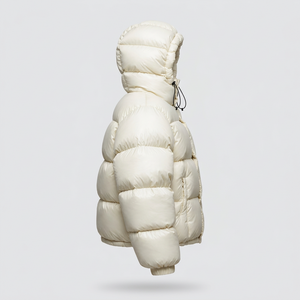Blouson matelassé blanc à capuche pour homme, en polyester épais, imperméable, avec patchwork et motif lettres, vêtement d'extérieur décontracté d'hiver, coupe-vent - Product Image 4