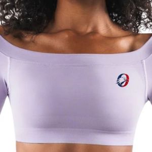 Light Purple <b>Womens</b> Seamless Long Sleeve Crop <b>Top</b> <b>Compression</b> Gym Shirt Fitness Yoga Workout Activewear Stretch Athletic - Product Image 3