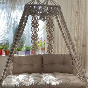 Silla Colgante Doble para Patio, Silla Columpio de Macramé Estilo Boho, Asiento de Hamaca para Dos Personas, Columpio para Balcón o Jardín - Product Image 1