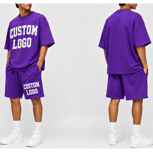 Conjunto de Camiseta y Pantalones Cortos de Algodón 100% con Logotipo Personalizado, Estampado en Serigrafía, Transpirable, Estilo Urbano, Informal, de Dos Piezas para Hombre - Product Image 2