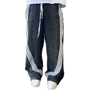 Wide Leg Track Flared Jogger Distressed Sweatpants Acid Wash Streetwear Loose Casual 100% Cotton Breathable <b>Elastic</b> <b>Waist</b> Pants - Product Image 3