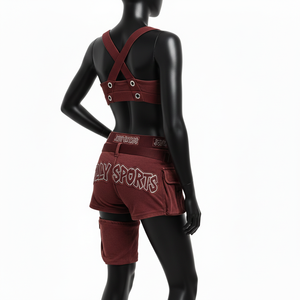 Maillot de bain femme premium 260 GSM en coton, polyester et élasthanne, bordeaux, avec panneau cargo et ceinture, design logo personnalisé - Product Image 5