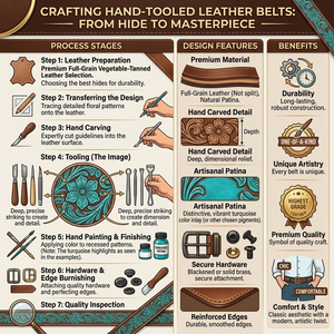 Hand tooled leather <b>belts</b> with artisan detailing ideal for fashion wear gifting <b>western</b> outfits traditional styles and - Product Image 6