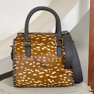 Sacs de voyage moyens en cuir de vachette véritable à imprimé cerf, motif tacheté, élégants sacs à bandoulière et sacs à main unisexes de haute qualité, style western - Product Image 5