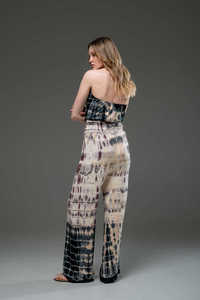 Mono de pierna ancha con cuello en V y estampado Tie Dye para mujer, informal, holgado, estilo bohemio, para verano, ropa de playa - Product Image 2