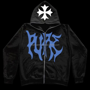 Personalizado puff impresión gráfico Y2K cremallera completa hasta la caída del hombro liso en blanco hombres elegante slim fit sudaderas con capucha y sudaderas para hombres - Product Image 3