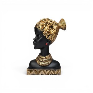 Sculpture africaine en polyrésine de petite taille avec coiffe florale, pièce décorative de table - Product Image 1