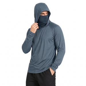 เสื้อตกปลาแขนยาวมีฮู้ด ป้องกันแสงแดด แห้งเร็ว สีพื้น แบบสวมหัว - Product Image 4