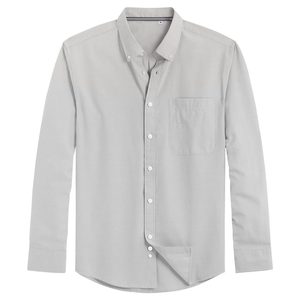 Camisa de Vestir para Hombre, Color Gris Jaspeado, Lisa, Manga Larga, Algodón Fino, Corte Regular, Alta Calidad, Venta al Por Mayor - Product Image 3