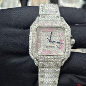 Reloj de lujo automático de acero inoxidable con moissanita VVS, estilo hip hop, cuadrado de 36 mm, que pasa la prueba del diamante, para mujer. - Product Image 1