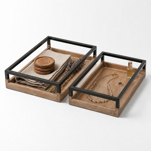 Ensemble de plateaux de service en bois de qualité supérieure avec élégantes poignées en métal doré, conçu pour les maisons de luxe, les hôtels et les restaurants - Product Image 4